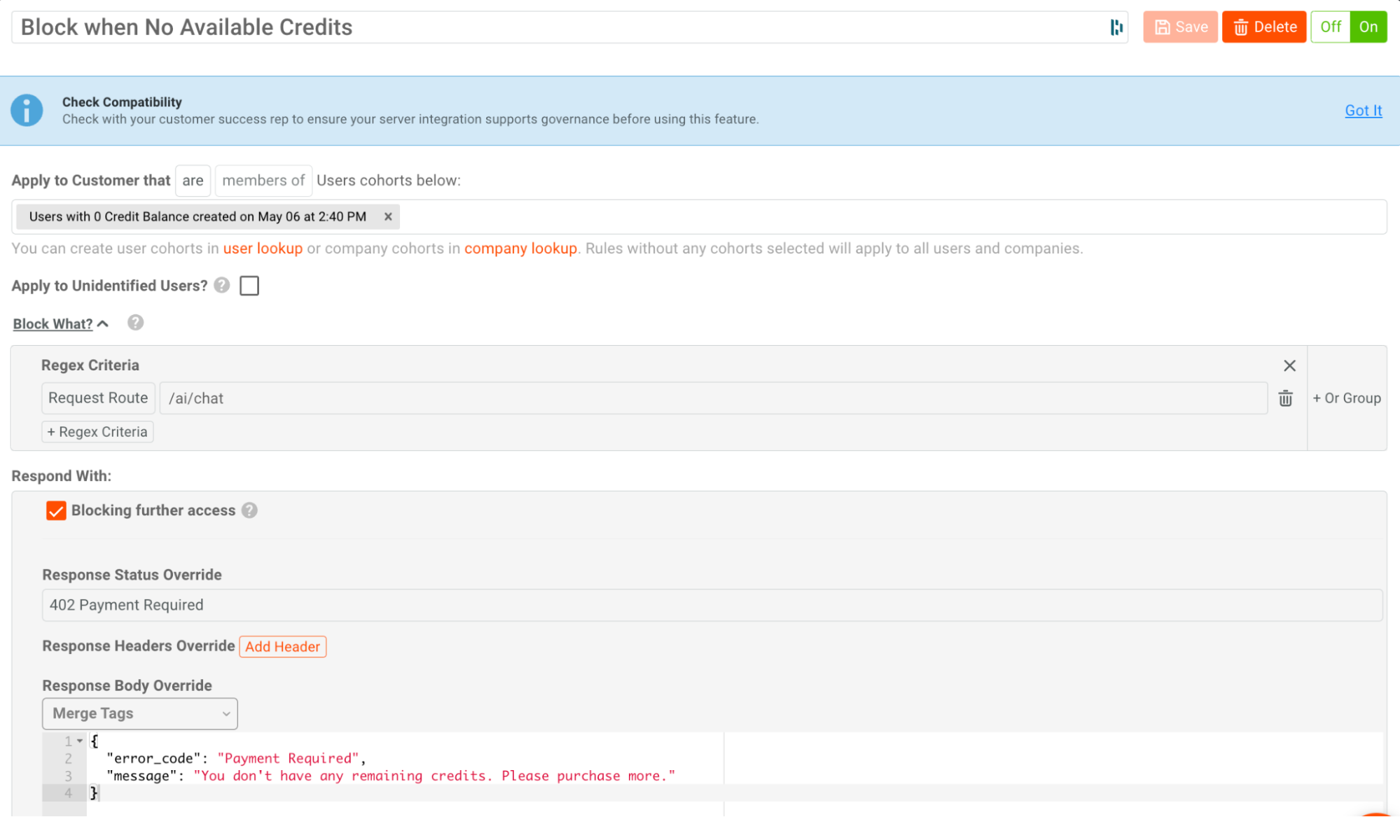 Block When No Available Credits
