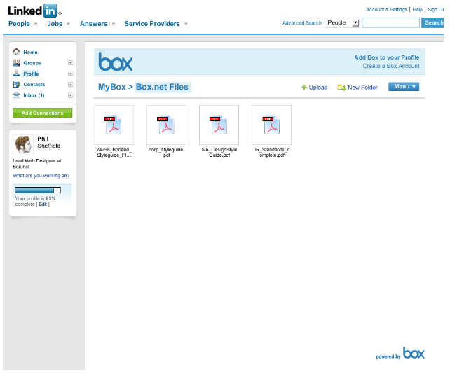 Box 的领英应用页面