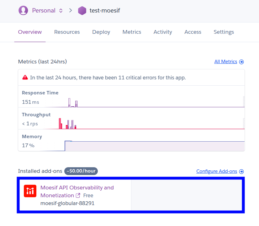 Accessing installed add-ons in Heroku Dashboard