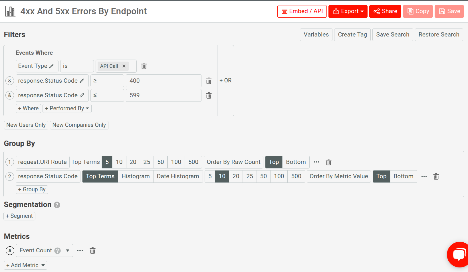 Filters, groups, and metrics for error analysis.