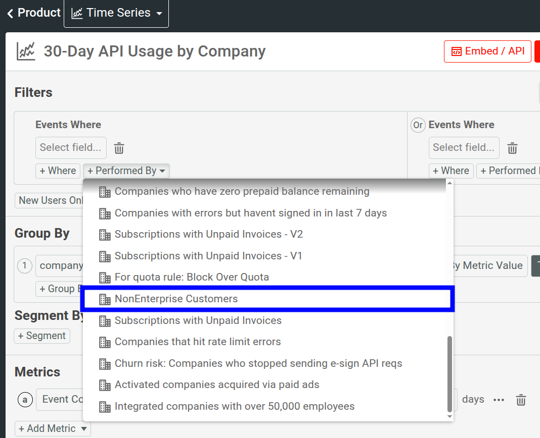 Time Series analysis for only non-enterprise customers.