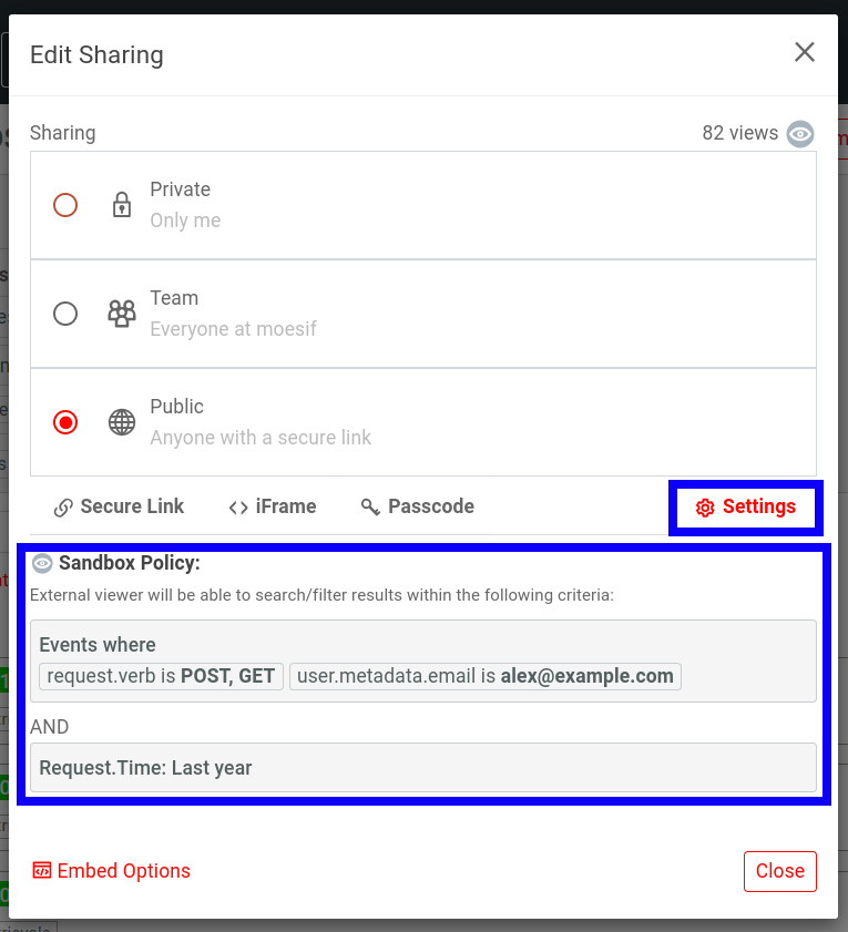 'Sandbox policy' tab in 'Settings' tab for a workspace