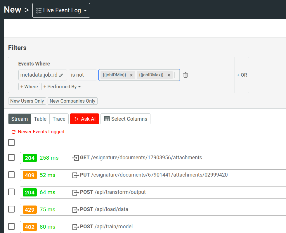 Using named variables in a Live Event Log workspace. Using named variables.