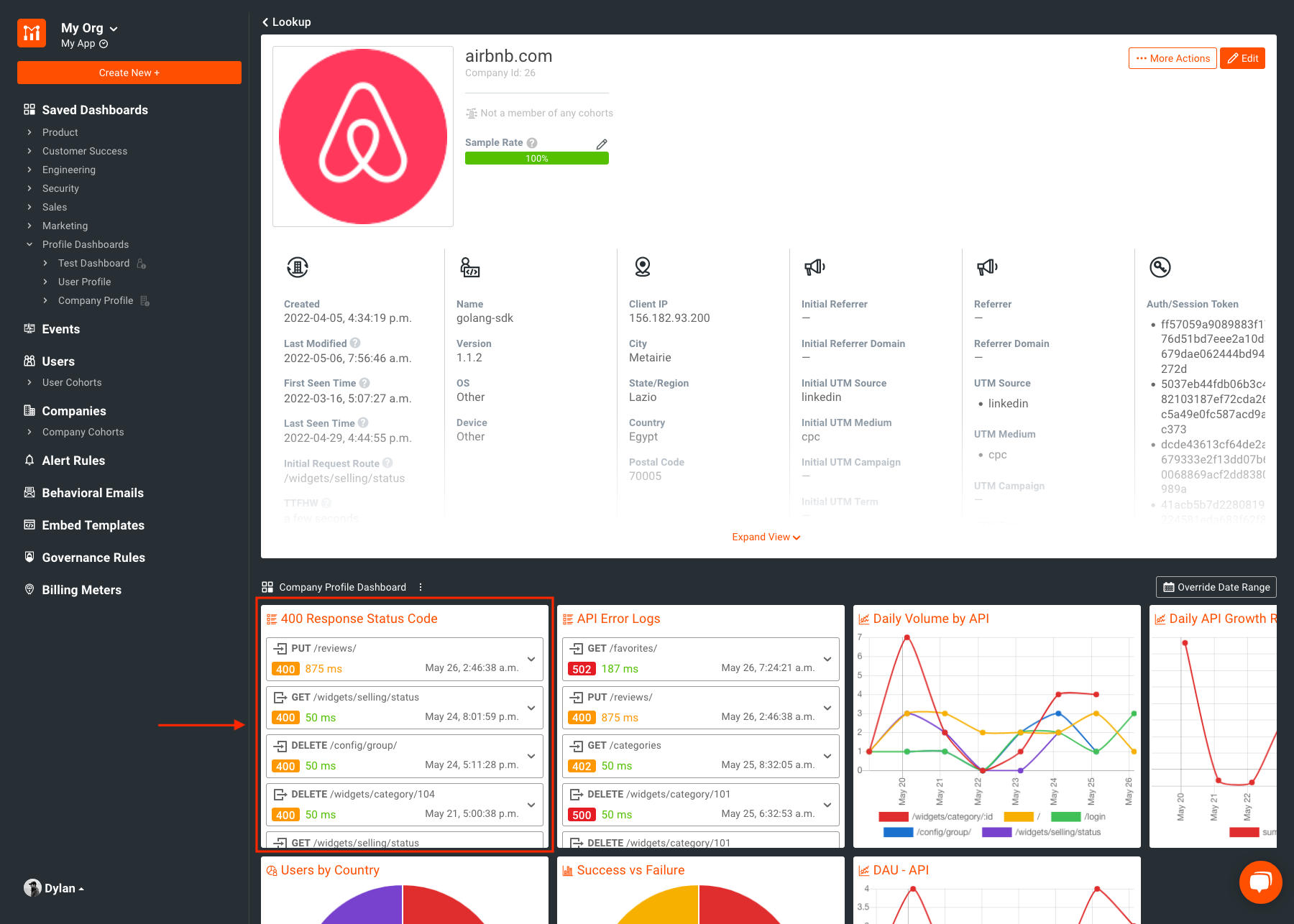 Newly Changed Company Profile Dashboard