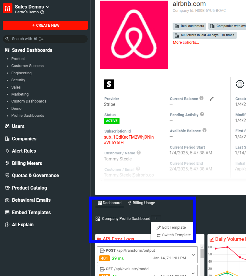 Edit Dashboard Via Profile Page
