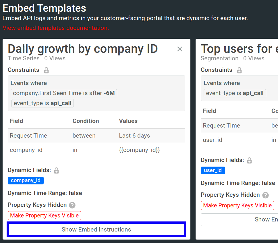 Accessing embed instructions for an embedded template
