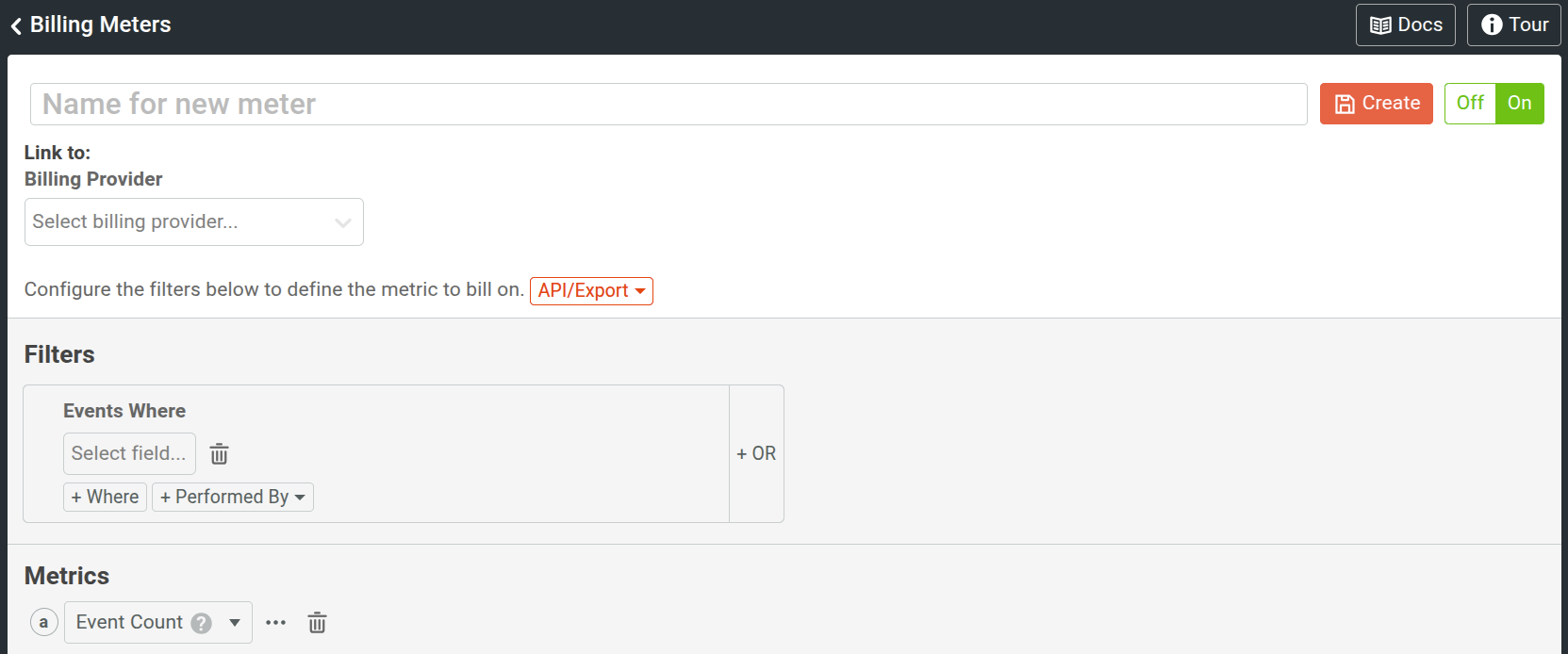 Fields to fill out when creating a new Billing Meter
