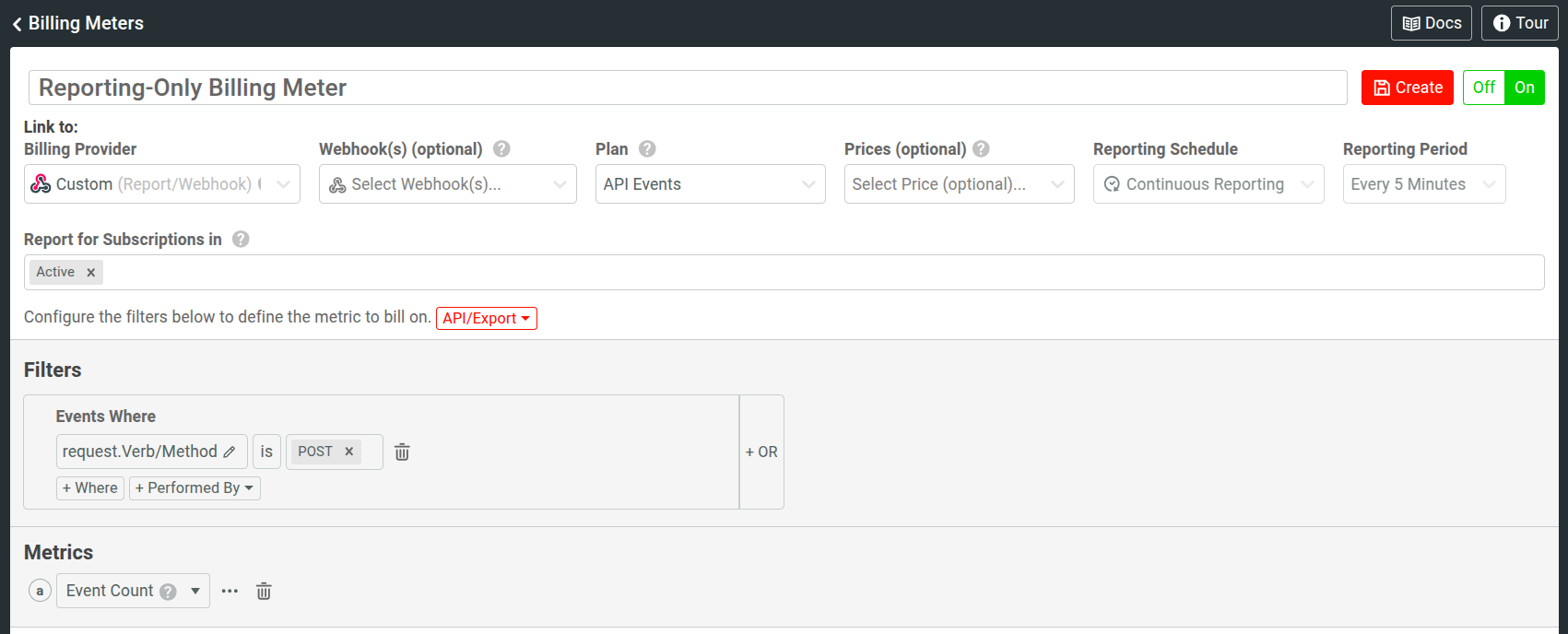 An example reporting-only billing meter