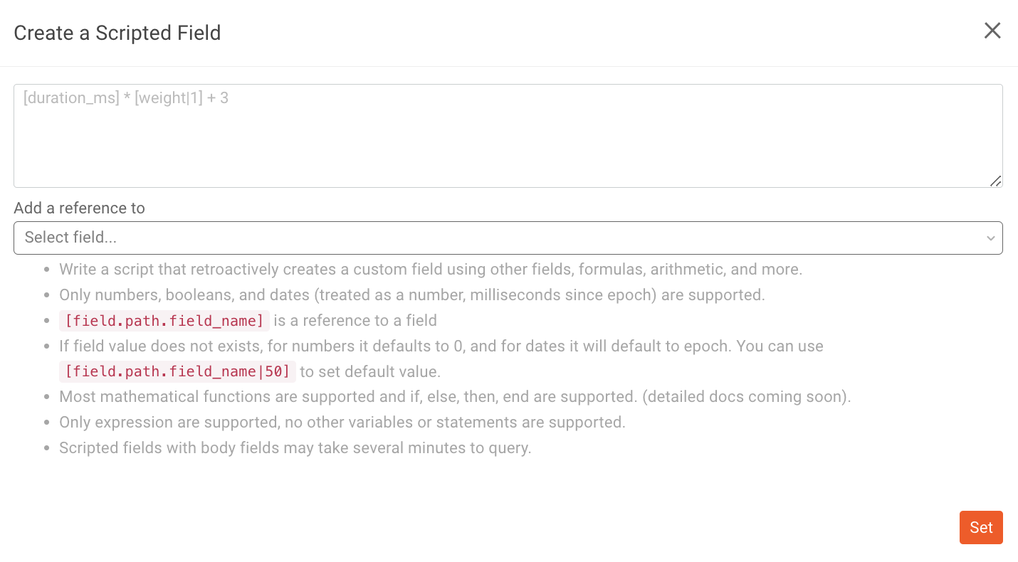 scripted field modal in Moesif