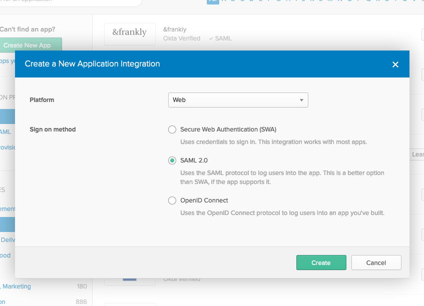 Okta Create New Application