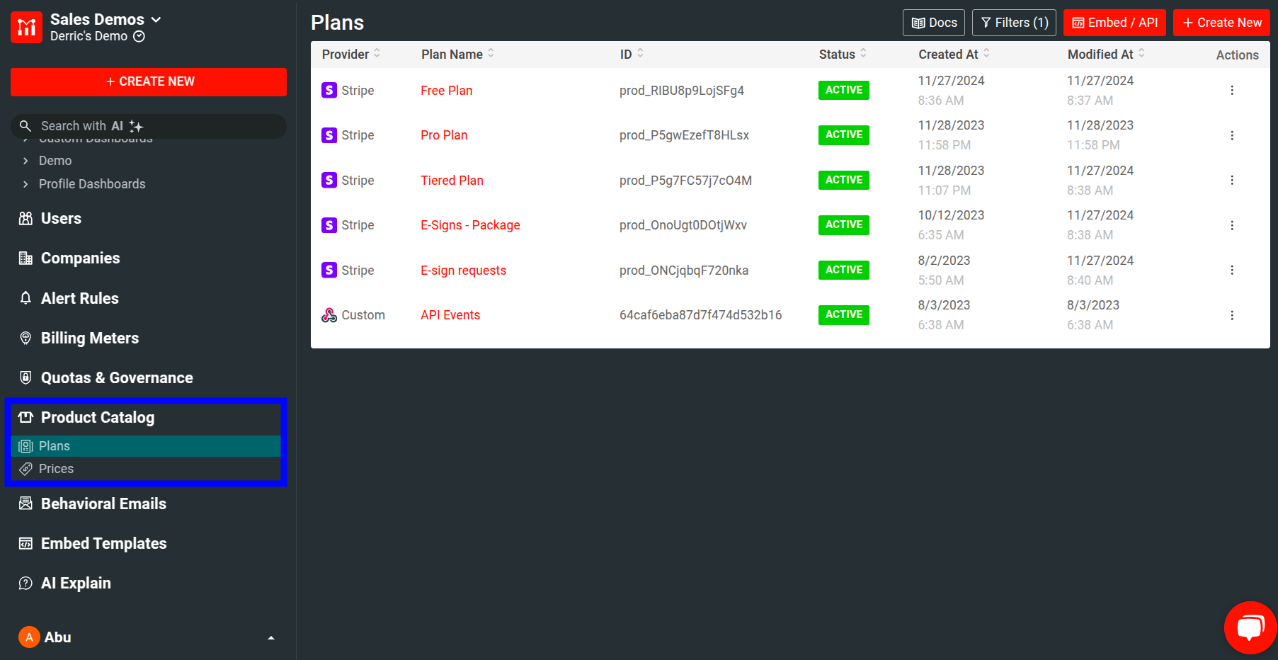 List of available plans in Moesif