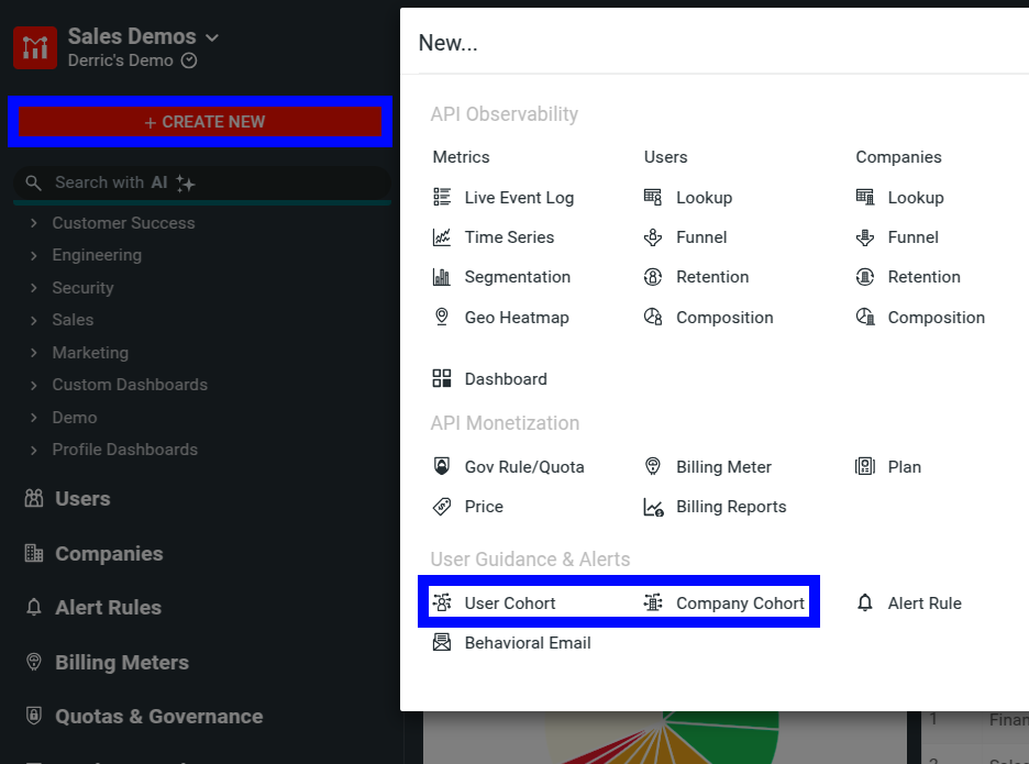 Create cohort from Create New button
