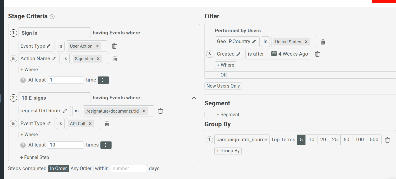Using user filters in a Funnel analysis