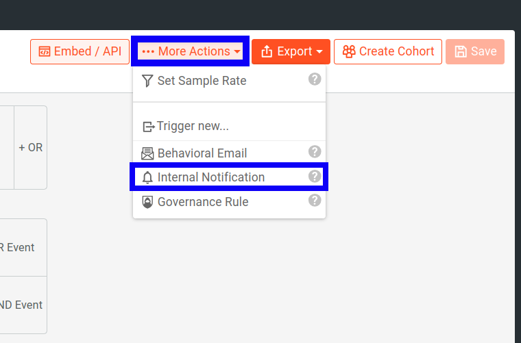 Selecting the 'Internal Notification' button in a Lookup table