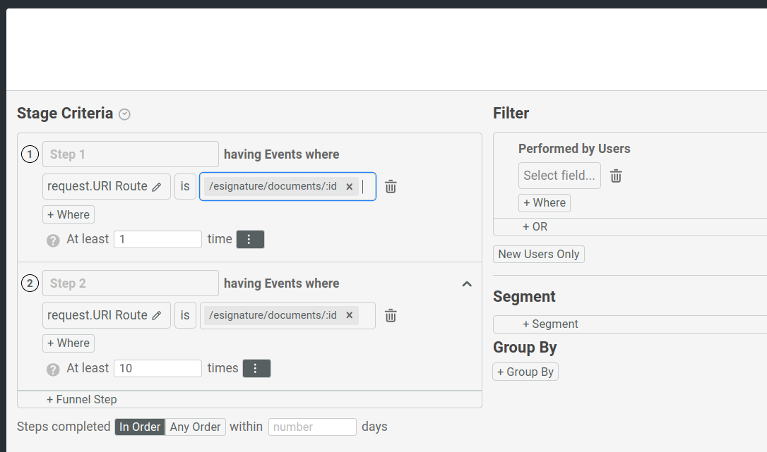 A step frequency sample showing two steps with the same criteria but different step frequency