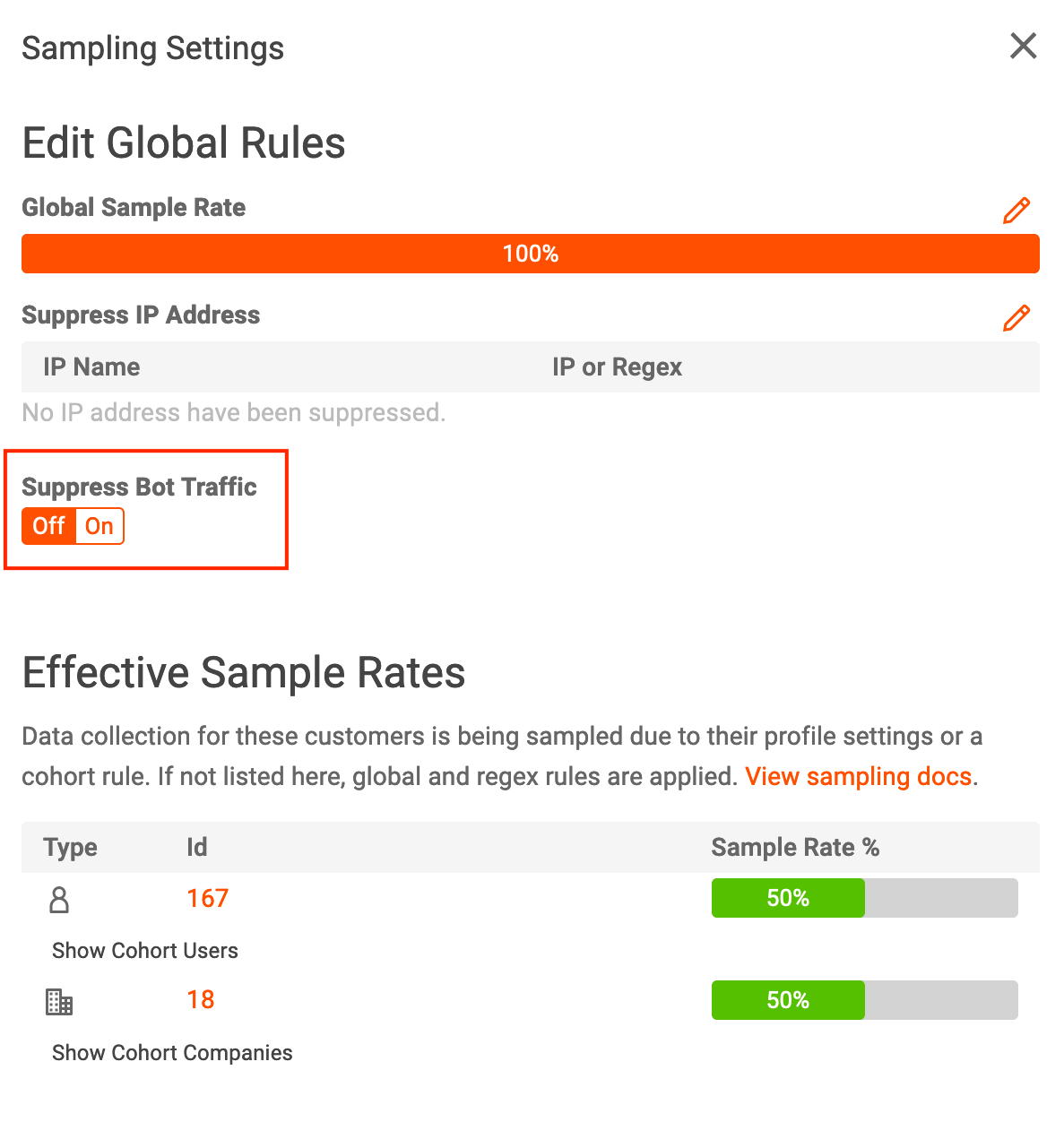 Sample Rate Set for User Cohort